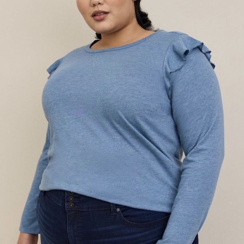 Blue Ruffle Sleeve Women's Top